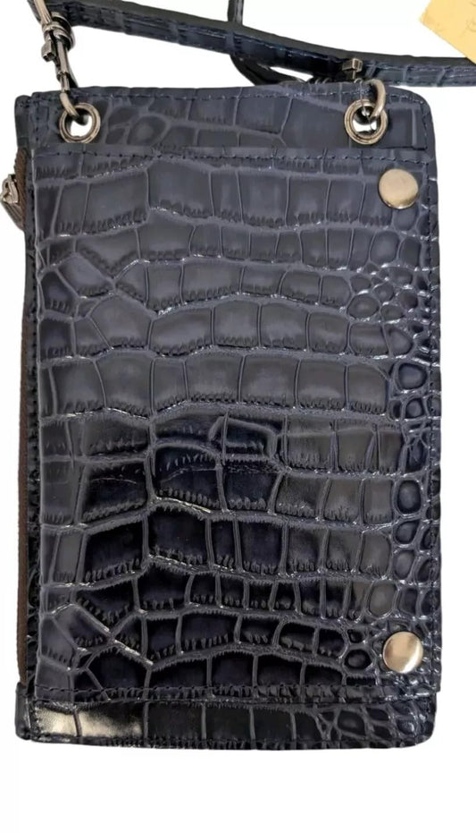 Patricia Nash Chiavella Croco Embossed Leather Phone Crossbody Wallet RFID-Navy, 4.875" L x 1.375" W x 7.625" H, 22.5-25.5" Strap, RFID Protection - Navy