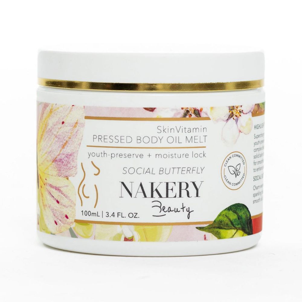 Nakery Beauty 6 Vitamins Pressed, Skin Body Oil, Social Butterfly 3.4 fl oz