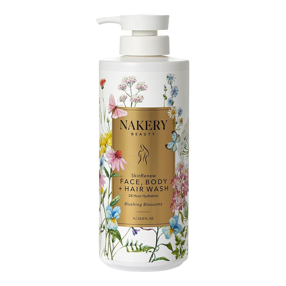 Nakery SkinRenew Blushing Blossoms Face Body & Hair Wash 1L/33.8oz With Pump New