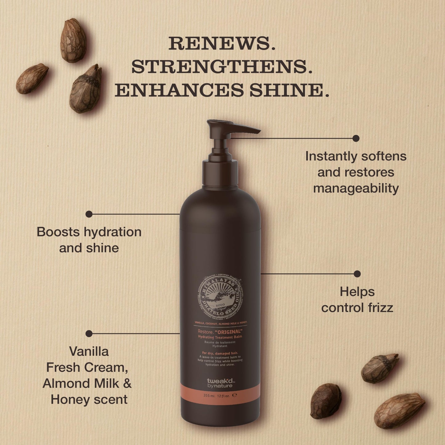 Tweak’d by Nature - Restore Hydrating Treatment Balm, for Men and Women, Controls Frizz and Moisturizes Hair for Soft Feel and Healthy Shine, Cruelty Free