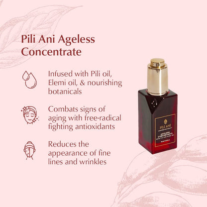 Pili Ani Ageless Concentrate – The perfect hydrating facial oil for daytime use, made with Pure Pili Oil and Elemi Oil for radiant and glowing skin. Vitamin E oil for face skincare 1.35 oz.