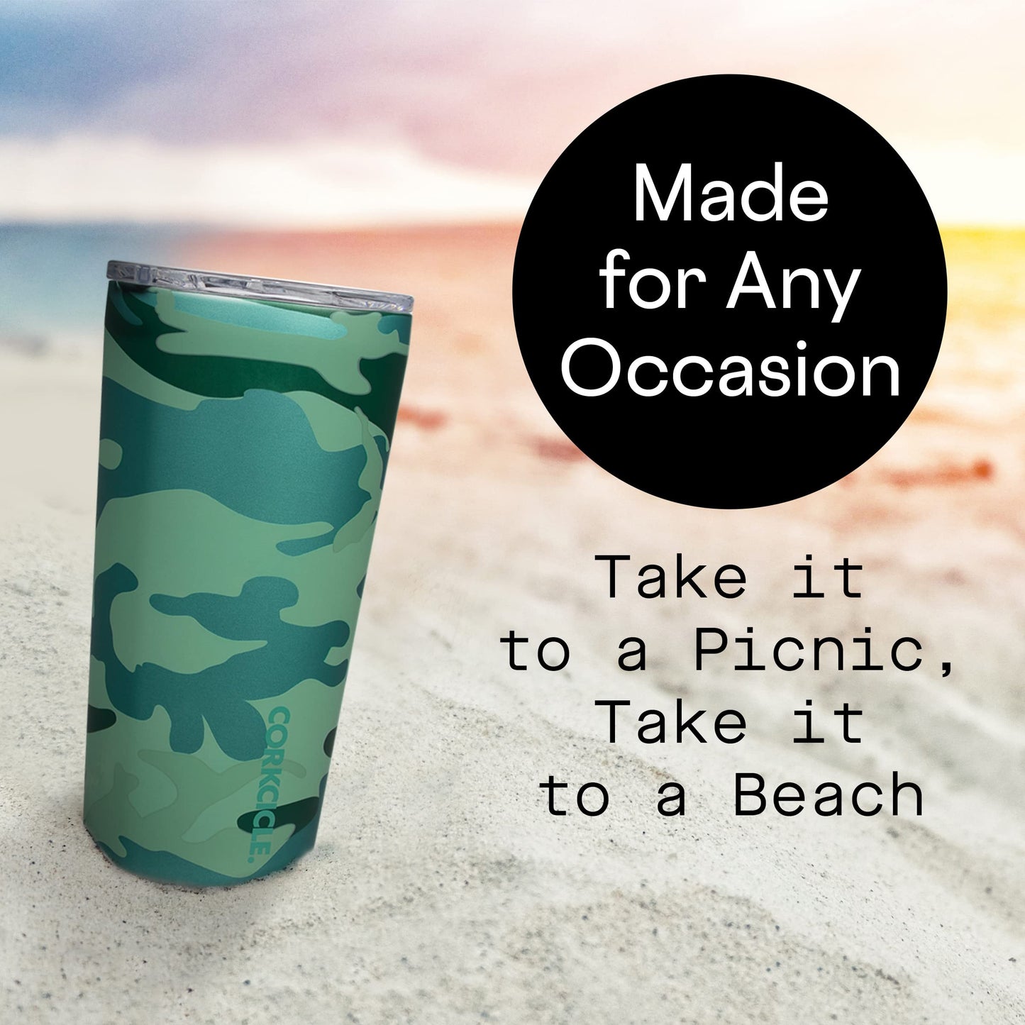 Corkcicle Travel Tumbler, Insulated Water Bottle with Lid, Spill Proof for Wine, Coffee, Tea, and Hot Cocoa, Jade Camo, 16 oz, 1 Count (Pack of 1)