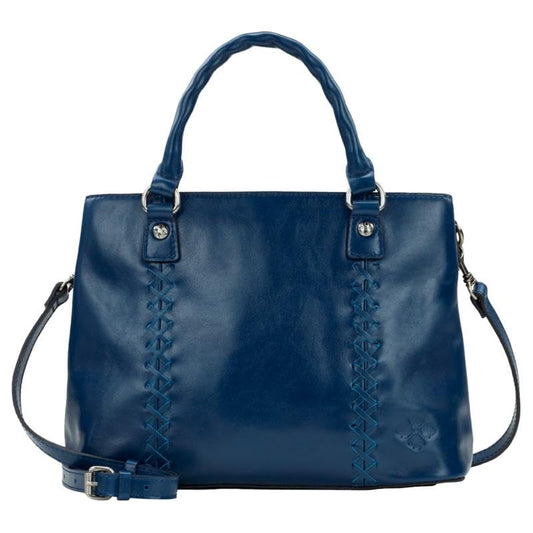 Patricia Nash Dorothy Leather Satchel with Crossbody Strap, Rich Genuine Leather, Large, Navy Blue