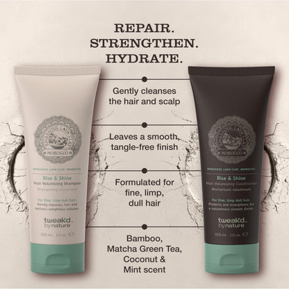 Tweak’d by Nature - Rise & Shine Volumizing and Thickening Shampoo and Conditioner Set for Fine Hair, Hydrating Hair Care for Soft, Tangle-Free Finish, Cruelty Free