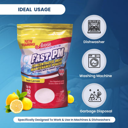 Professor Amos Fast PM 16oz - Preventative Drain Maintenance Powder Concentrate - Garbage Disposal, Sink, Shower & Bathtub Drain Cleaner