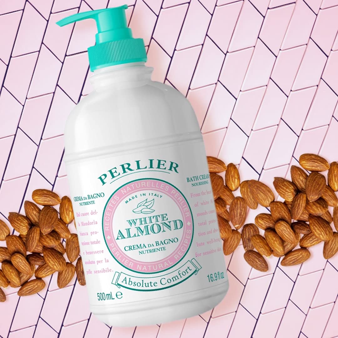Perlier White Almond Shower & Bath Cream - Nourishing & Soothing Luxury Bath Cream Made with Almond Oil for Deep Moisturization and Hydration (16.9 Fluid Oz.)