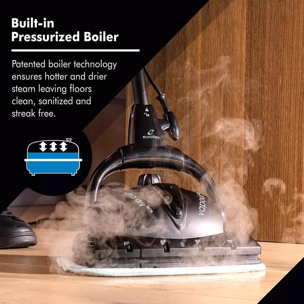 Euroflex Vapour Steam Mop - High Pressure Cleaner for Floors, 36 PSI Heavy Duty Commercial Style, Superheated Steam 266 Degrees F With Front Boost, Ultra Dry
