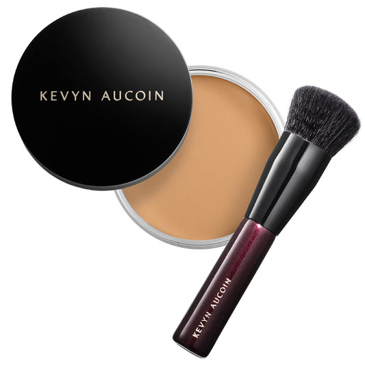 Kevyn Aucoin Foundation Balm, FB 06 (Medium) shade + brush: Light diffusing. Full coverage, buildable, blends, blurs, corrects, evens out complexion, and hydrates. All skin types. Makeup artist go to.