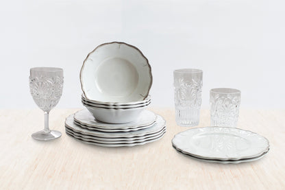 Le Cadeaux 12 Piece Luxury Melamine Dinnerware Set, Service for 4 (Rustica Antiqua White)