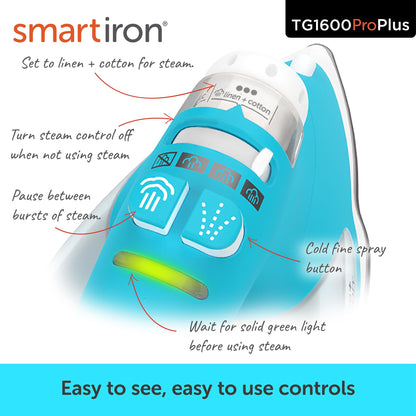 Oliso TG1600 Pro Plus 1800 Watt SmartIron with Auto Lift - for Clothes, Sewing, Quilting and Crafting Ironing | Diamond Ceramic-Flow Soleplate Steam Iron