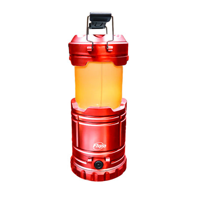 Slide-N-Glo 3-IN-1 Collapsible LED Lamp, Flashlight and Realistic Flickering Flame Effect Lantern - For Indoor Use To Outdoor Camping - Survival Kit for Emergency (Hurricane) (Red)