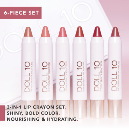 Doll 10 Speak Your Peace Lip Crayon Set - 6 Piece Lightweight Moisturizing Lip Tint Balm Color Collection