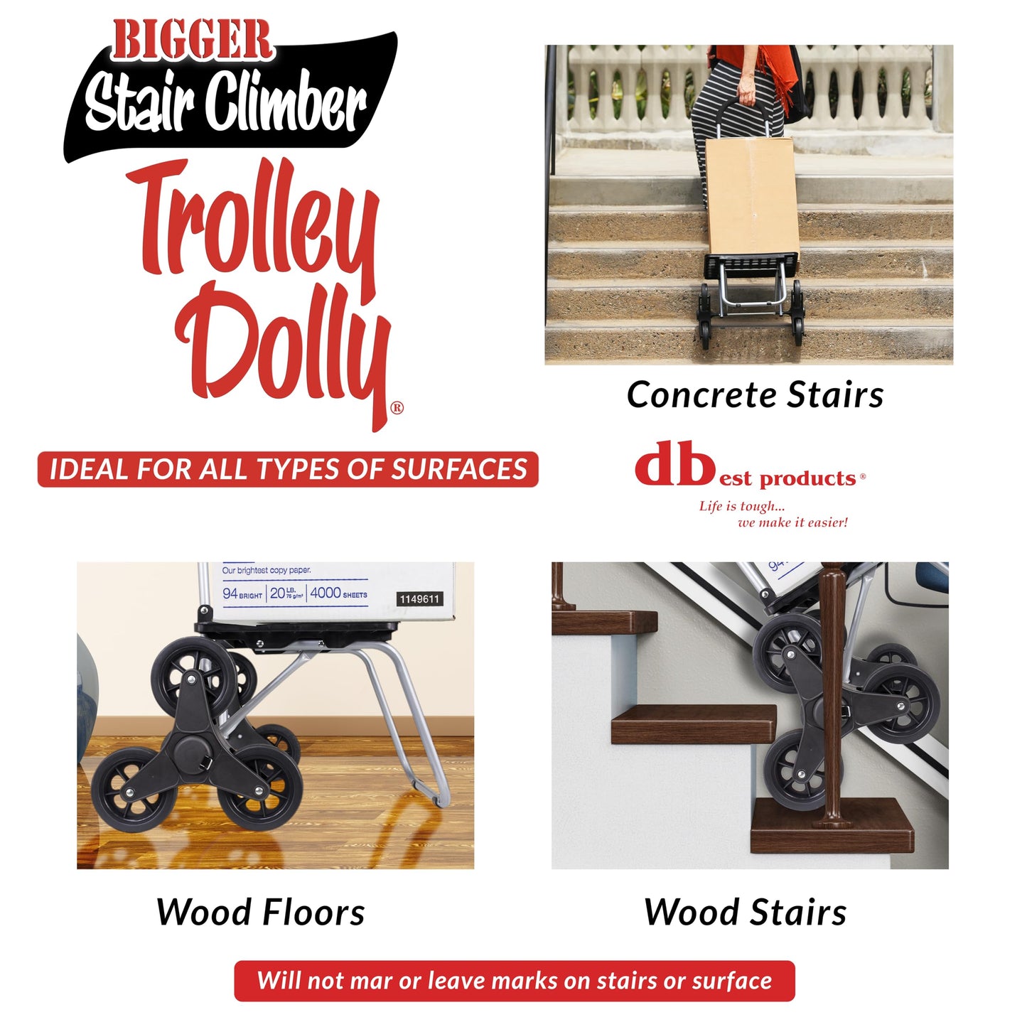 dbest products Stair Climber Bigger Trolley Dolly, Grocery Shopping Foldable Cart Condo Apartment