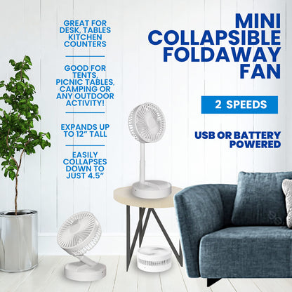 Bell+Howell MY FOLDAWAY FAN Rechargeable Fan Collapsible Fan Ultra Lightweight Portable Compact Extendable to 12" High with 2 Speed Modes As Seen On TV