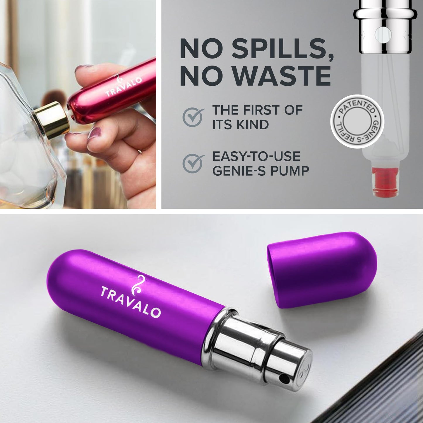 Travalo Classic HD Perfume Atomizer | Genie-S TSA Approved Travel Perfume Bottle Refillable | Reusable Airtight Easy-Fill Mini Pump Sprayer | Lightweight Elegant Design w/Volume Window