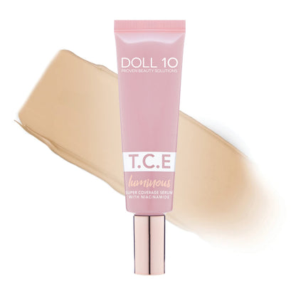 Doll 10 TCE Luminous Super Coverage Serum with Niacinamide - Full Coverage Tinted Foundation Makeup