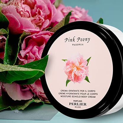 Perlier Pink Peony Body Cream - Moisturizing Non-Greasy Cream For Dry Skin - Formulated for Extra Hydration to Hands, Feet, Elbows, Legs, and Body 6.7 Oz