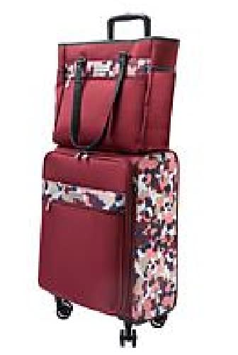 Samantha Brown 22" Spinner with Satchel 2-Piece Set - Burgundy Geo Camo