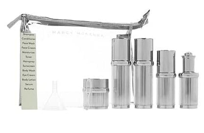 Marcy McKenna Luxury Airless Travel Toiletry Bottle with Clear Vinyl Pouch, Leakproof Airless Technology, TSA Approved, Dispenser Bottle Set of 8