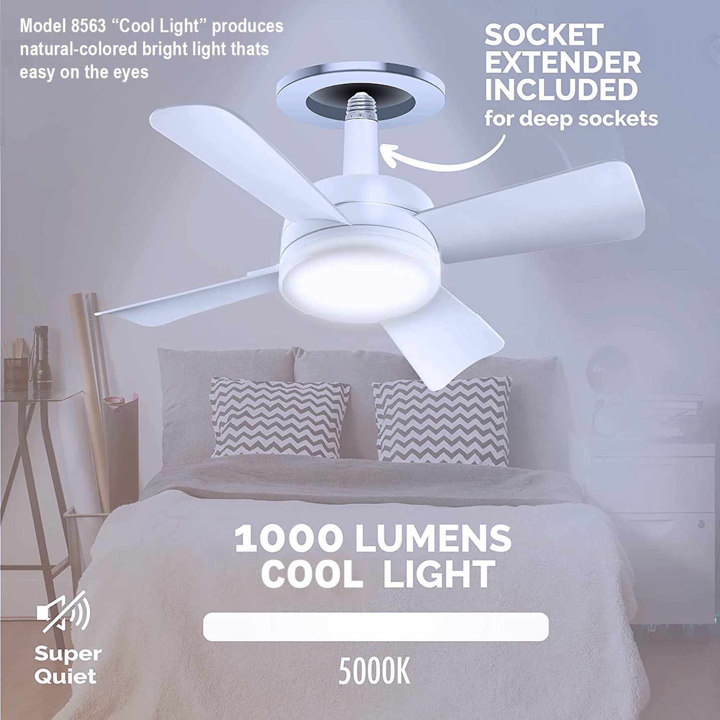 Bell+Howell Socket Breeze Light 5-Speed Deluxe LED – Ceiling Fans with Lights and Remote Control – For Bedroom, Kitchen, Living Room,1000 Lumens / 5000 Kelvins As Seen On TV