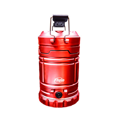 Slide-N-Glo 3-IN-1 Collapsible LED Lamp, Flashlight and Realistic Flickering Flame Effect Lantern - For Indoor Use To Outdoor Camping - Survival Kit for Emergency (Hurricane) (Red)