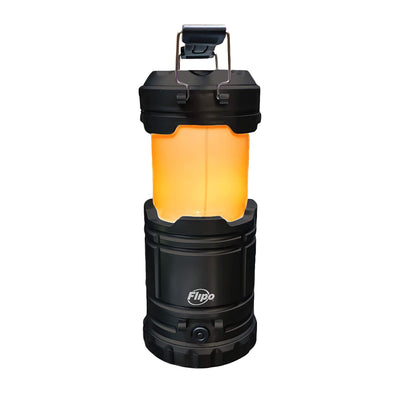 Slide-N-Glo 3-IN-1 Collapsible LED Lamp, Flashlight and Realistic Flickering Flame Effect Lantern - For Indoor Use To Outdoor Camping - Survival Kit for Emergency (Hurricane) (Black)