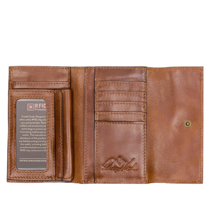 Patricia Nash Woodstock Leather Frame Tri-fold Wallet with RFID Protection, British Tan