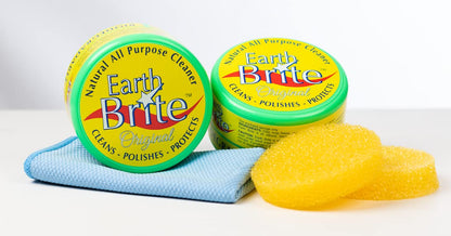 Earth Brite All Natural Multipurpose Cleaner for Bathroom, Floor, Kitchen and More | 300g Natural Clay Tub + Sponge (2-Pack) Includes Bonus Diamond Towel Cleaning Supplies Kit