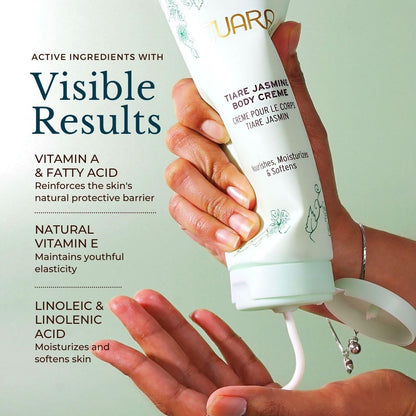Juara - Tiare Jasmine Body Creme | Moisturizing Lotion | Dry Skin Hydration | Skin, Hands and Feet Cream | Soothing Skincare Balm | Cruelty Free, Paraben, Sulfate Free, Vegetarian | 8 oz