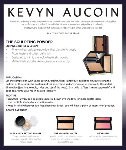 Kevyn Aucoin The Sculpting Contour Powder: Easy use, sheer, matte, natural finish. Enhances, defines, creates natural shading. Makeup artist go to. Sculpt face, cheekbones, chin, neck, nose.