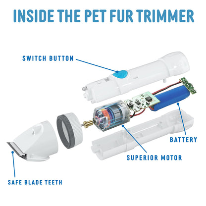 Bell+Howell PawPerfect Pet Fur and Hair Trimmer, Clippers with Stainless Steel and Ceramic Blades Low Noise Rechargeable and Cordless Shaver for Furry Pets As Seen On TV