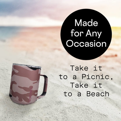 Corkcicle Coffee Mug - Triple-Insulated Stainless Steel Cup with Handle, 16 oz, Rose Camo