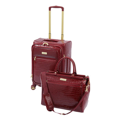Samantha Samantha BrownBrown Luggage Croco Embossed 22" Upright Spinner + Dowel Bag